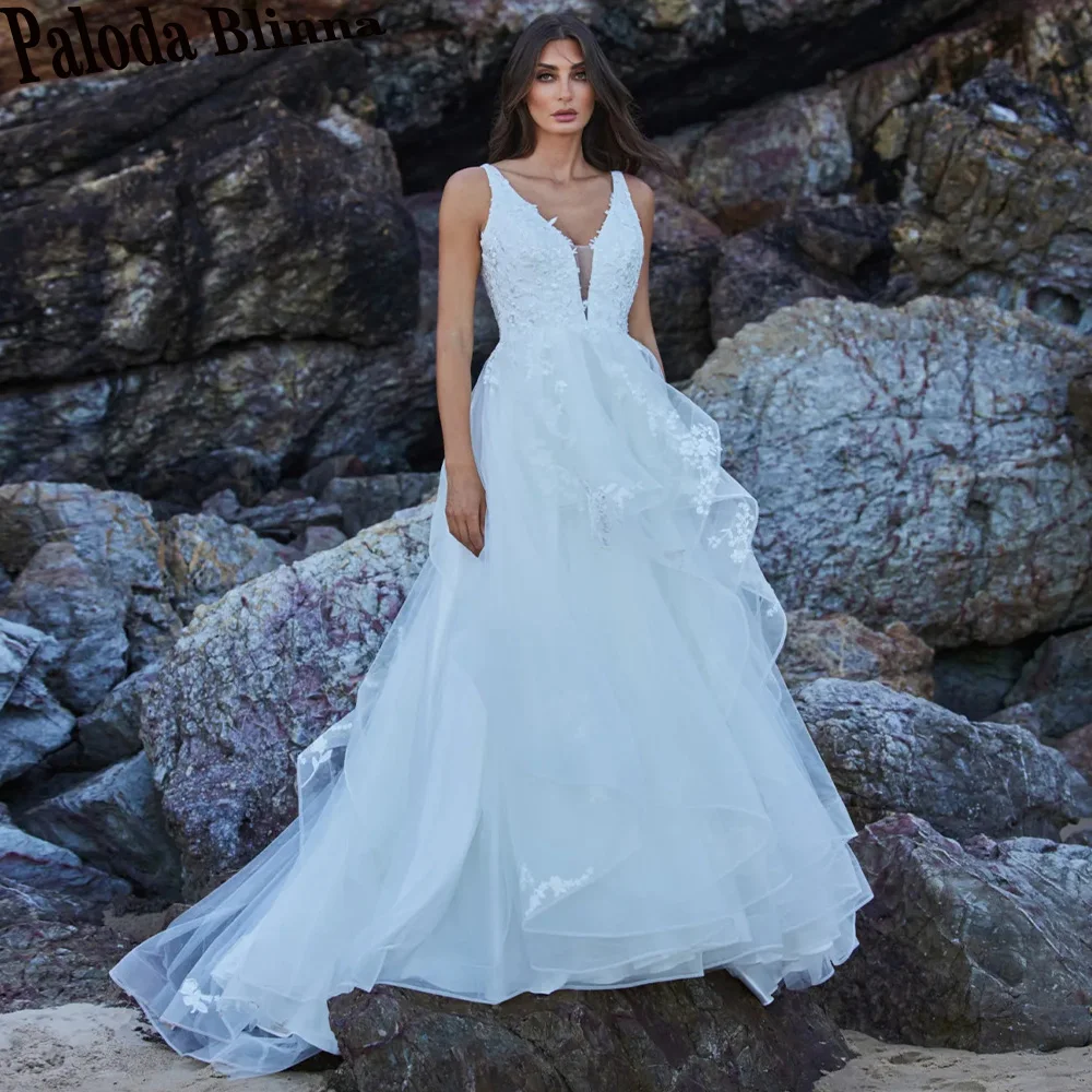 

Paloda Attractive Tank Ruffles Wedding Dresses For Women Sleeveless Appliques Pleat Court Train Vestidos De Novia Brautmode