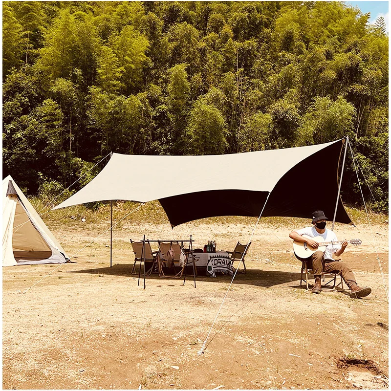 Black Coating Tarp 4x4 Hexagonal Butterfly Awning Camping Tarpaulin Waterproof Shelter Tent Sunshade Flysheet Canopy