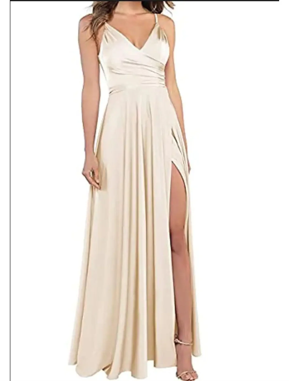 

A-Line Evening Prom Dresses Open Back Floor Length Sleeveless V Neck Charmeuse with Slit 2022 robes de soirée