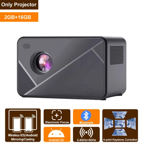 Проектор Android, 1080P, Bluetooth, Wi-Fi, проектор для видеосъемки фильмов с зеркальным рисунком, коррекция трапецеидальных искажений, умный ТВ, проектор