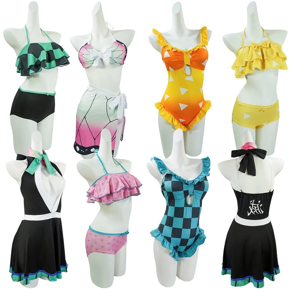 anime demon slayer agatsuma zenitsu cosplay купальник kamado nezuko kanroji mitsuri купальник женщины девочки пляжное платье косплей