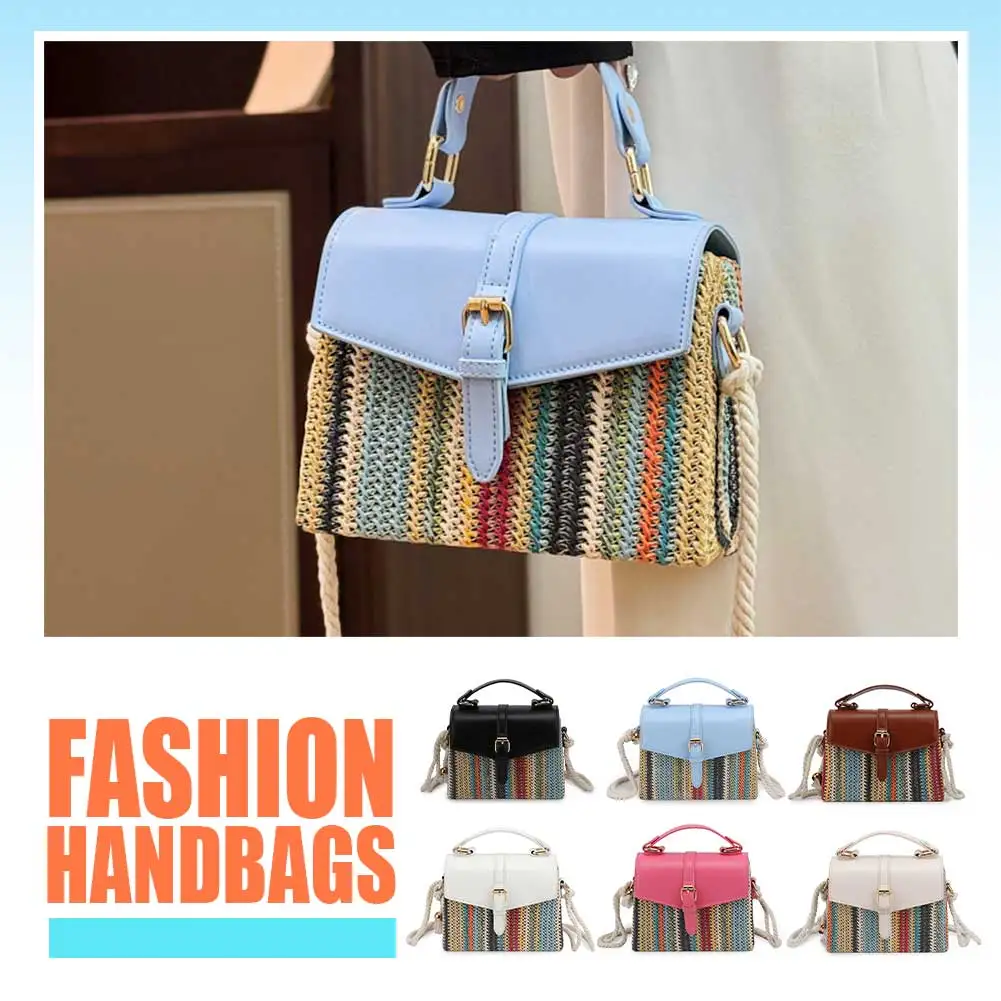 Женская соломенная сумка через плечо с регулируемым ремешком вязаная крючком