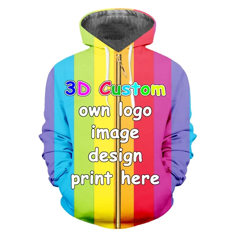 

Hello Friends, DIY Custom Design Your Own Style Polyester 3D Printing Men's Zip Hoodie Women's Zip Hoodie Fashion Streetwear