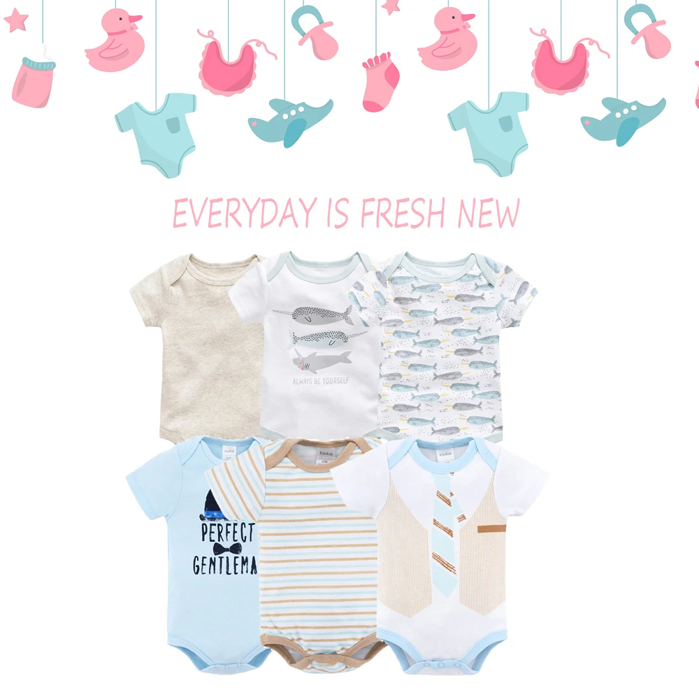 

Kavkas 6Pcs/Kit Newborn Baby Clothes Gift Set Boys Rompers Little Gentlemen Kids Bodysuit Jumpsuit Outfit For 0-12M