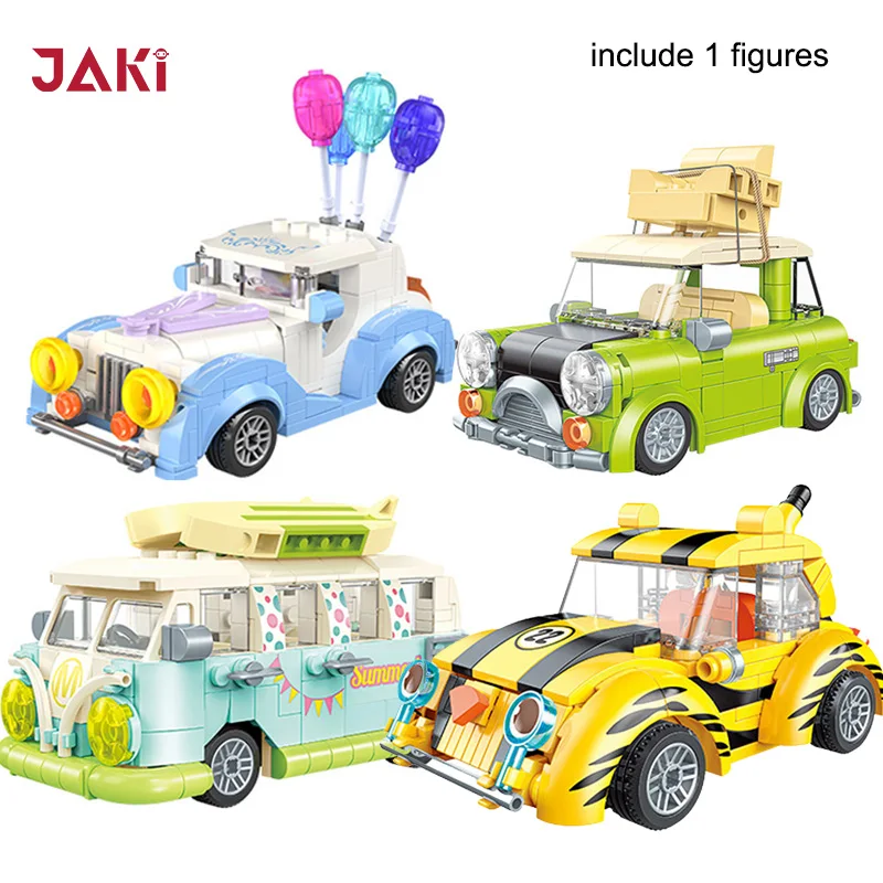 

JAKI Mini City Creative Tourist Wedding Car Wagon MOC Building Blocks Holiday Friends Vehicle Bricks Figures Toys For Kids Gift