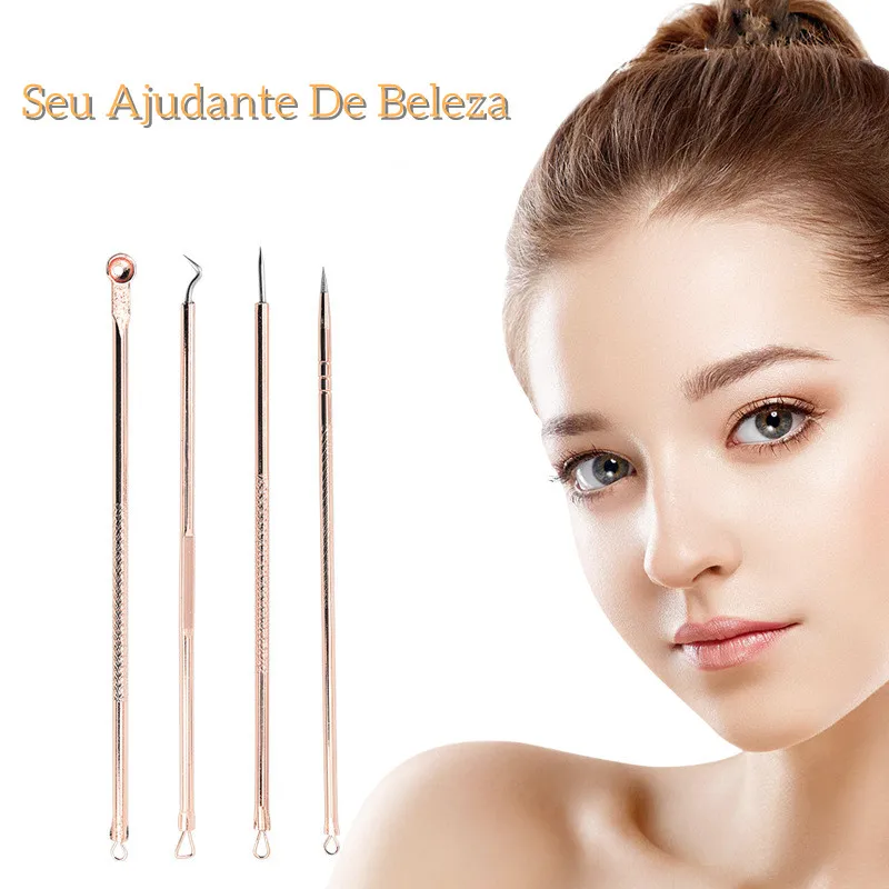 

Removedor De Cravos, Kit 4 de Ferramentas de Beleza Extrator de Acne Espinha Aço Inoxidável