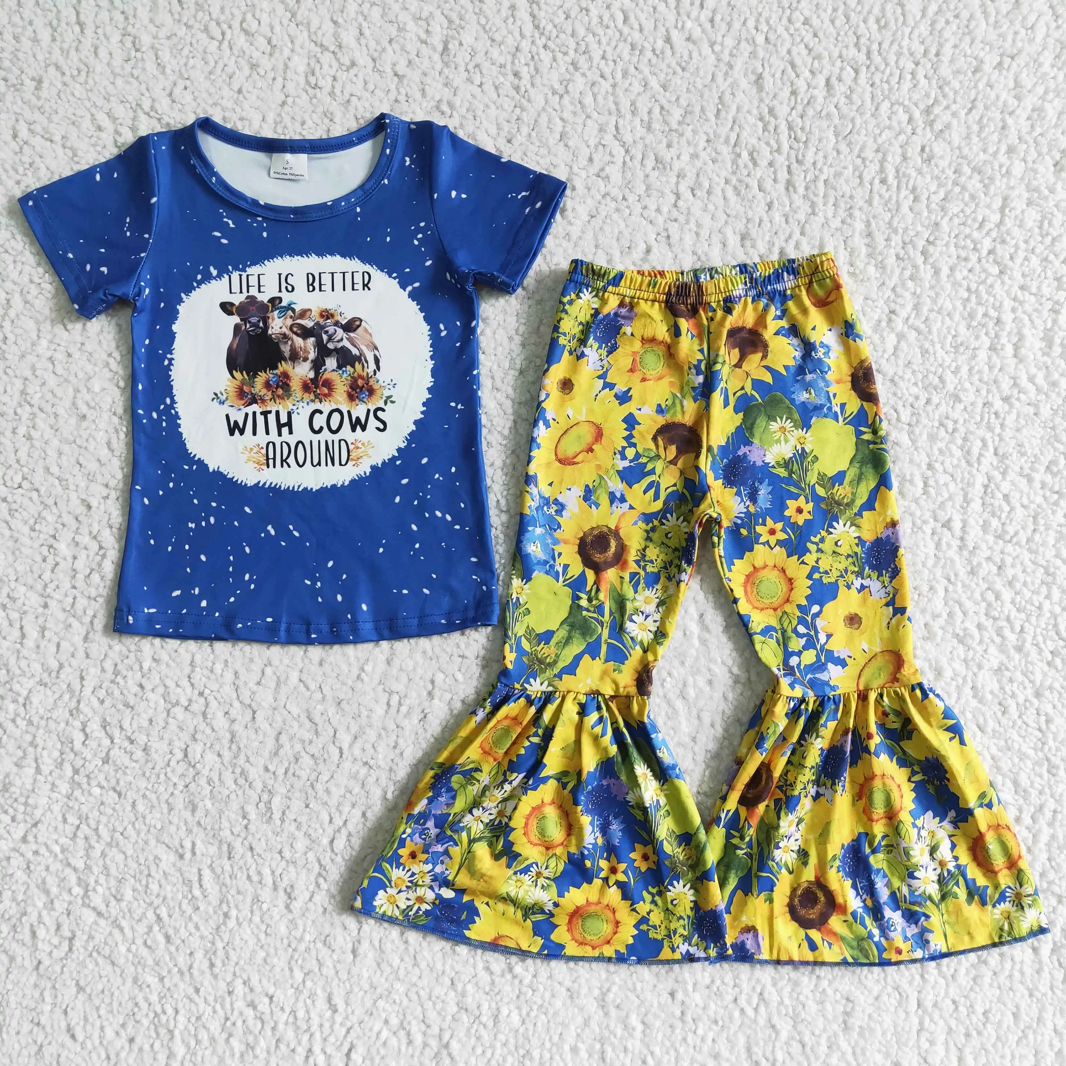 

newborn baby clothes baby girl clothing set kids cotton boutique baby clothing set short sleeve top and bell bottom pant outfit