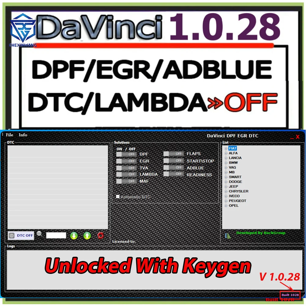 

Davinci 1.0.28 With Keygen Unlock DPF EGR FLAPS ADBLUE OFF CHIPTUNING REMAPPING DAVINCI V1.0.28 Software ECU Programmer