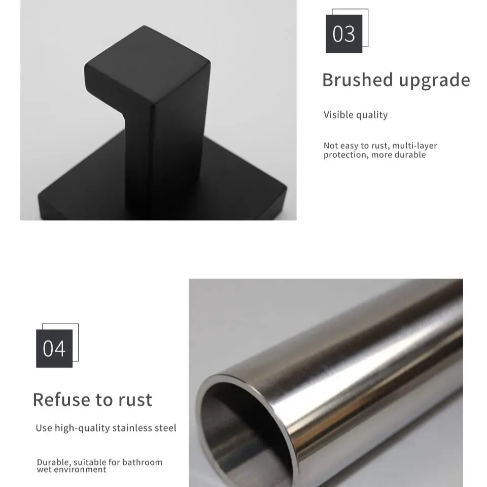 Matte Black Bathroom Accessories Set Wall Mount Stainless Steel Clothes Hook Toilet Paper Holder Towel Bar Kitchen Hardware