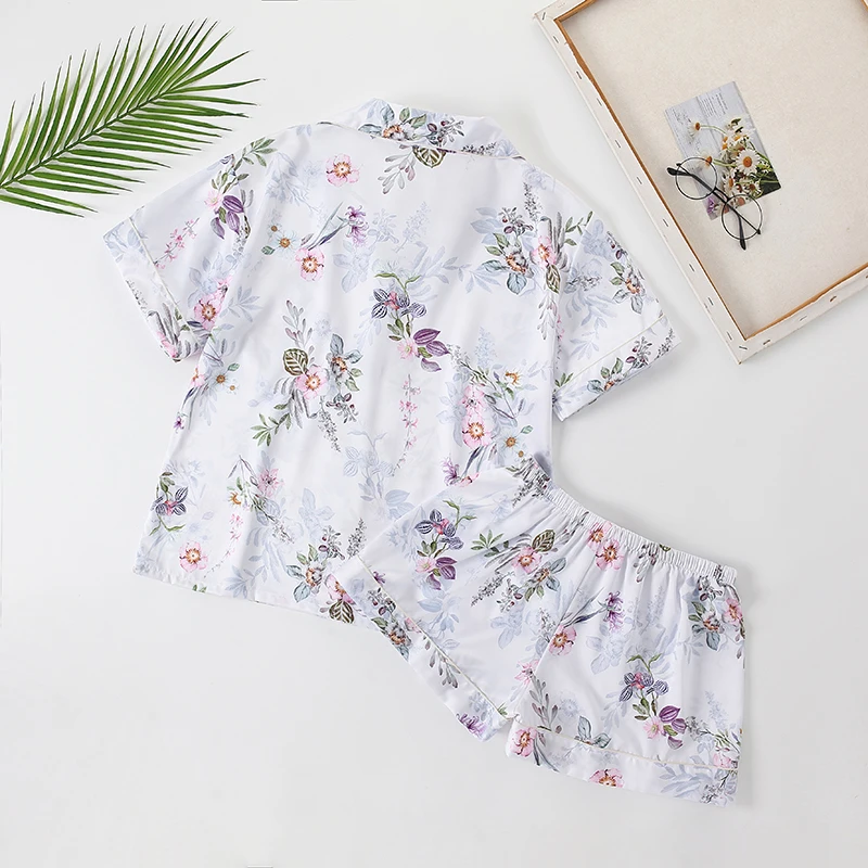 New Mom And Kids Short Pajamas Pijamas Floral Pajamas Set Plus Size Pajamas For Women Chinese Satin Silk Pajamas With Shorts