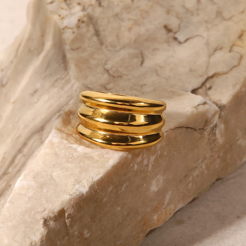 Uworld винтажное толстое кольцо 3 уровня классический дизайн 18K PVD позолоченное из