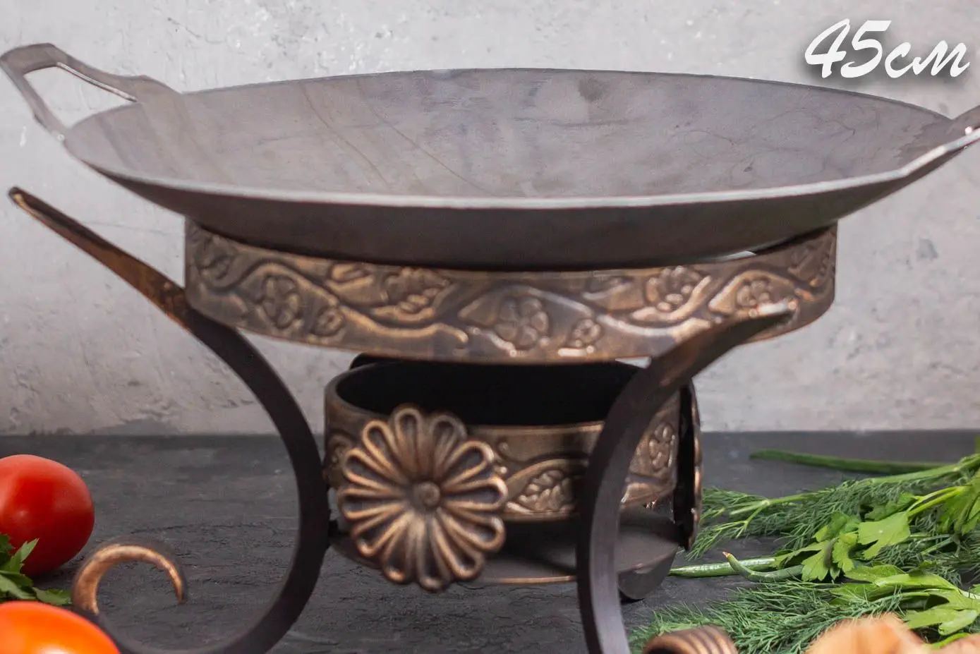 Сковорода Садж из стали 45 см с подставкой Карфаген