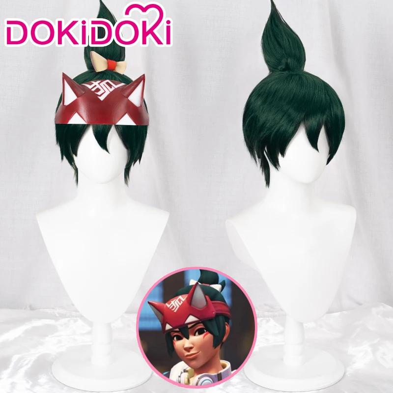 Косплей-парик DokiDoki Game Overwatch 2 повязка на голову с маской Кирико красная маска