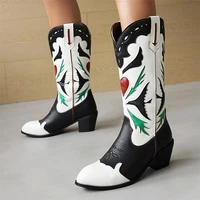 women boots 2022 luxury winter fashion middle heel elegant women shoes retro round head plus size mid calf boots