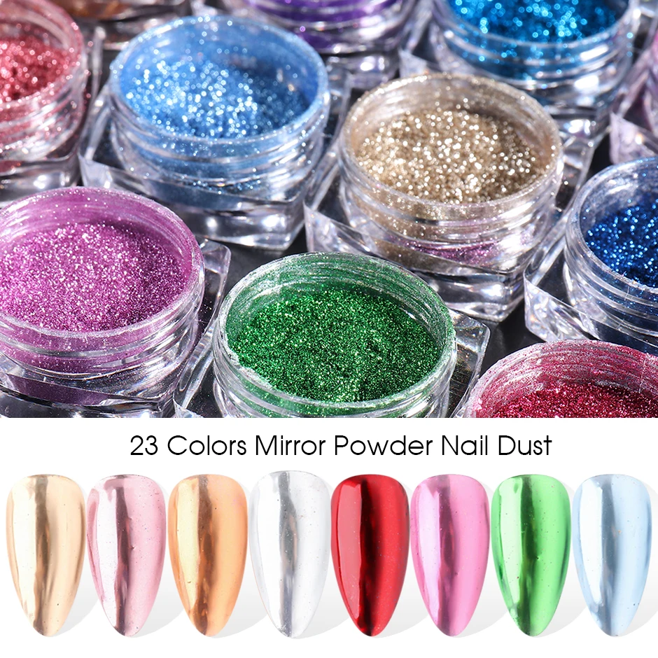 23pc Nail Glitter Set Magic Mirror Metal Powder Nail Chrome Pigment Gel Polishing Rose Gold Sliver Accessories Dust CHMCB01-24-1 images - 6