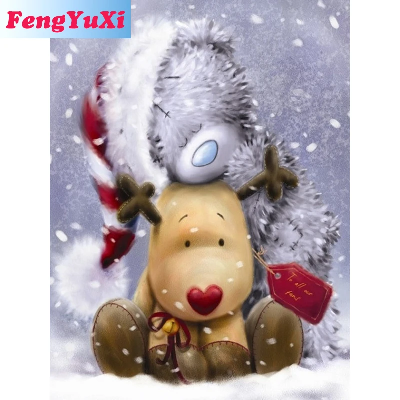

FengYuXi 5D DIY full Square/Round Drill diamond painting Cross stitch Christmas Bear Rhinestone embroidery Home Mosaic decor