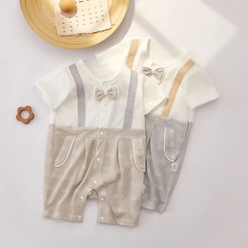 

New Baby Gentleman Clothes Cotton Summer Baby Boy Rompers Short Sleeve Baby Jumpsuits Newborn Kids Party Infants 3M-12M Clothing