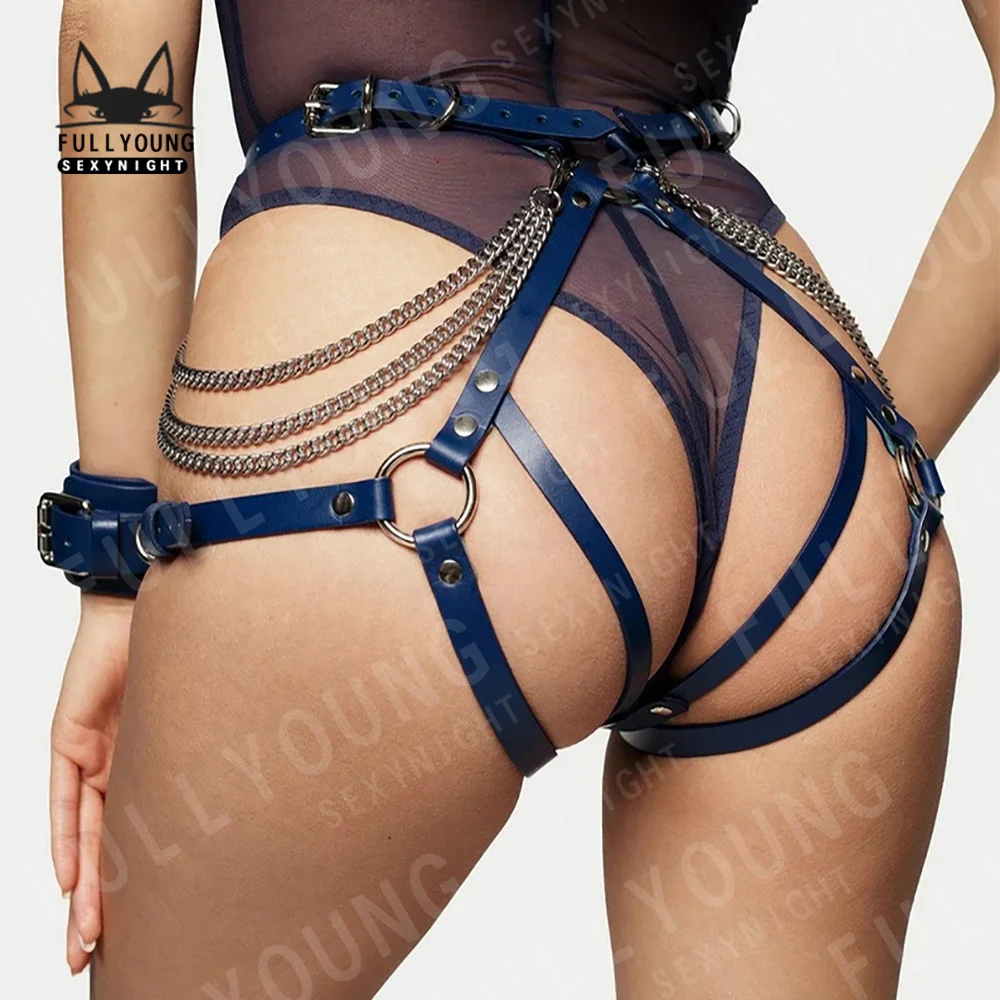 

Creative Sexy Blue Pu Leather Harness Bra Strap Women Body Bondage Lingerie Garter Gothic Women's Stocking Belt Suspenders
