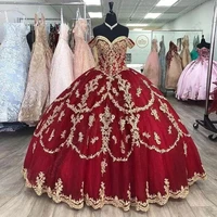wd810 off shoulder quincenera sparkly ball gown golden appliqued prom party robe de soiree celebrity 15 ans vestidos fiesta