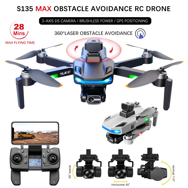 

NEW S135 Drone 8K 3-Axis PTZ Aerial Photography Quadcopter GPS Radar Obstacle Avoidance Brushless RC Dual Camera 5G