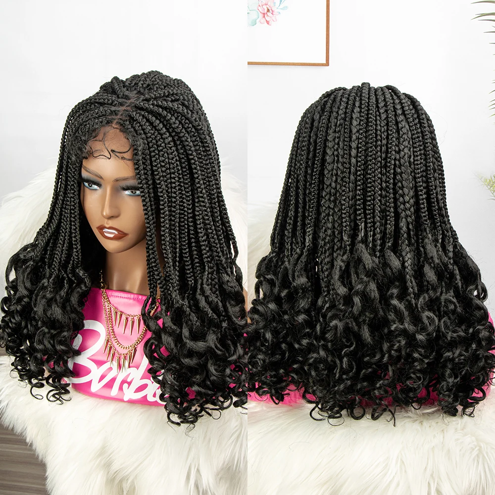 

Braided Wigs 4×4 Lace Front Synthetic Wig With Baby Hair 20 Inches African American Box Braid Wigs With Curls For Women