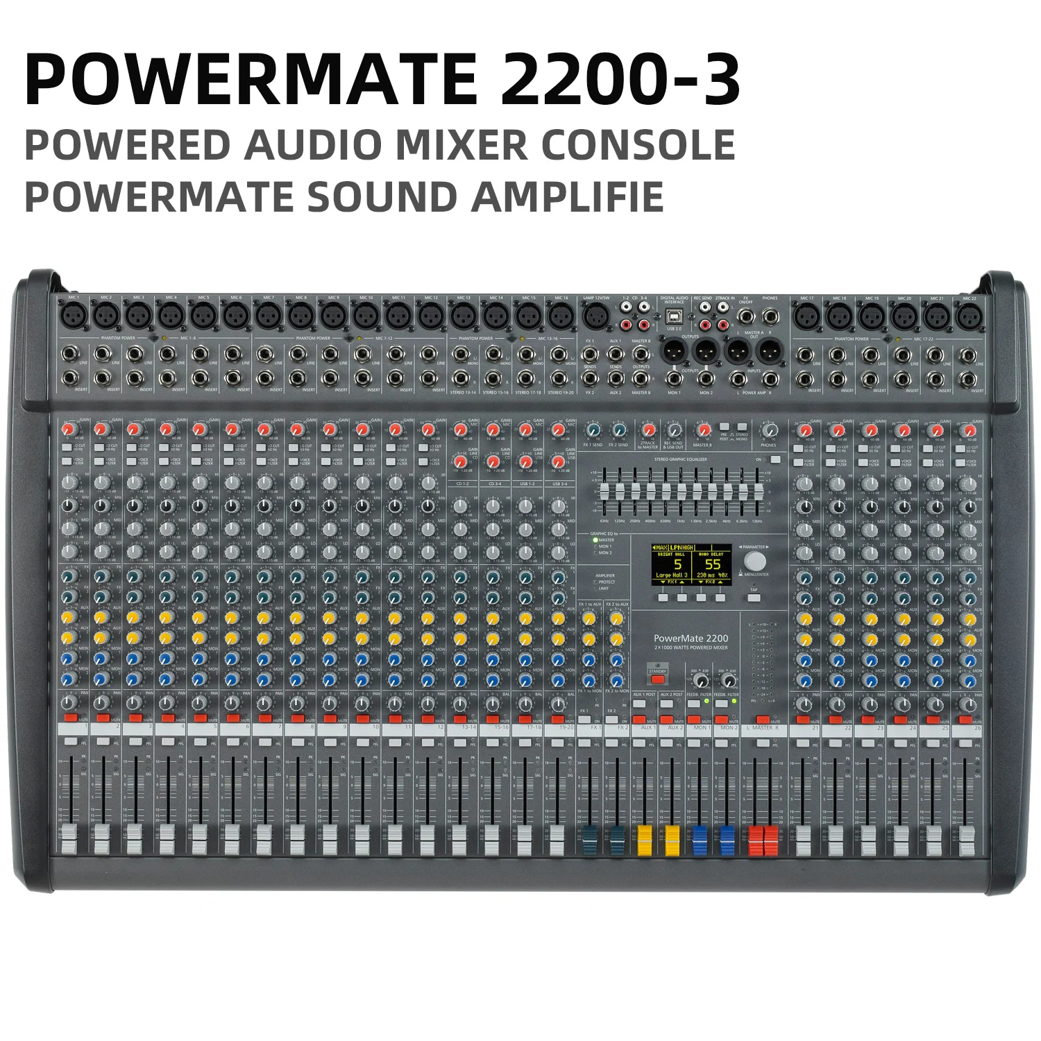 

PowerMate 2200-3 Powered Audio Mixer Console Powermate sound amplifie 22 Channel Mixing Desk System PM2200-3 Original 1000W*2
