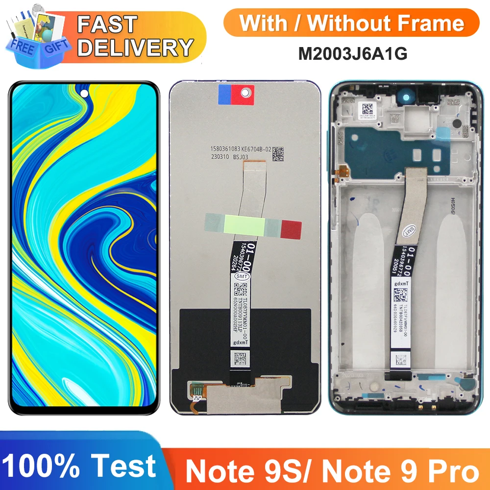 Экран для Xiaomi Redmi Note 9S M2003J6A1G ЖК-дисплей цифровой сенсорный экран с рамкой 9 Pro M2003J6B2G