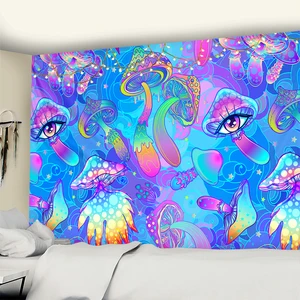 3D Printing Mushroom Tapestry Wall Hanging UV Light  Vintage  Psychedelic Mandala Art Yoga Beach Mat Home Bedroom Decor Aestheti