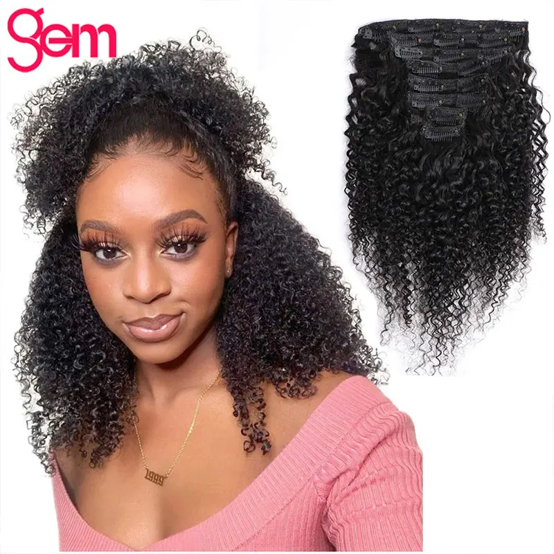 

Кудрявые вьющиеся накладные волосы на клипсе, человеческие волосы для черных женщин, безклеевые 26-дюймовые бразильские волосы, натуральные...