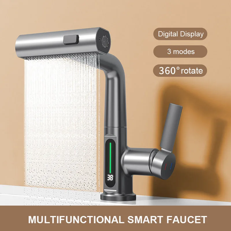 Вытяжной подъемный кран с цифровым дисплеем температуры смесители для раковины