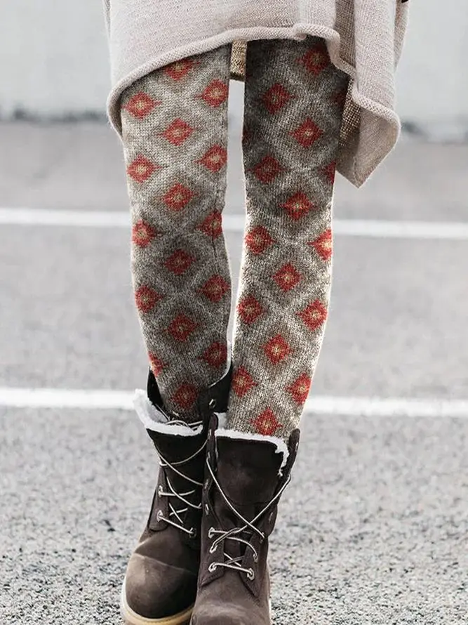 

Ladies Fashion Brushed Print Slim Fit Slim Boots Pants Casual Street Leggings