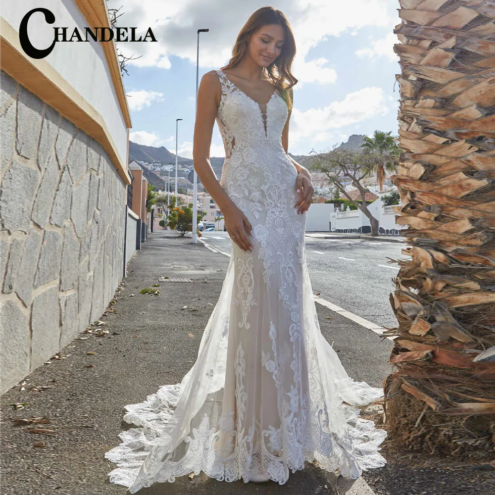 

CHANDELA Graceful Wedding Dresses Scoop Lace Appliques Tulle Court Train Bridal Gown Vestido De Casamento Customised For Women