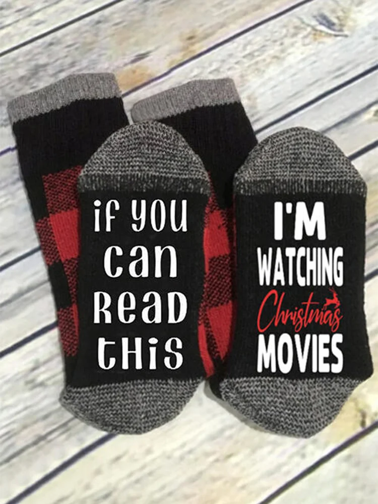 

Funny Movies Socks If You Can Read This I'm Watching Christmas Movies Novelty Crew Socks for Woman Men Xmas Gifts