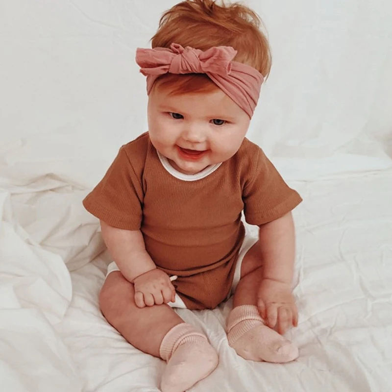 

Summer Baby Clothes Sets Newborn Children Boy Ribbed Knitted T-shirts+Shorts Tracksuits Sets Toddler Girl Pajamas Suits Clothing