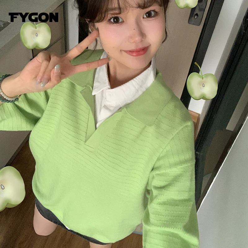 Трикотажный Свитер WTW отворот Поло с V-образным вырезом однотонный мягкий тонкий