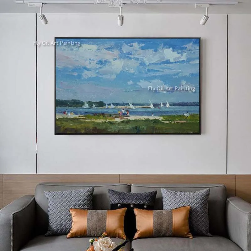 Импрессионистская картина маслом с изображением летнего пейзажа морского неба