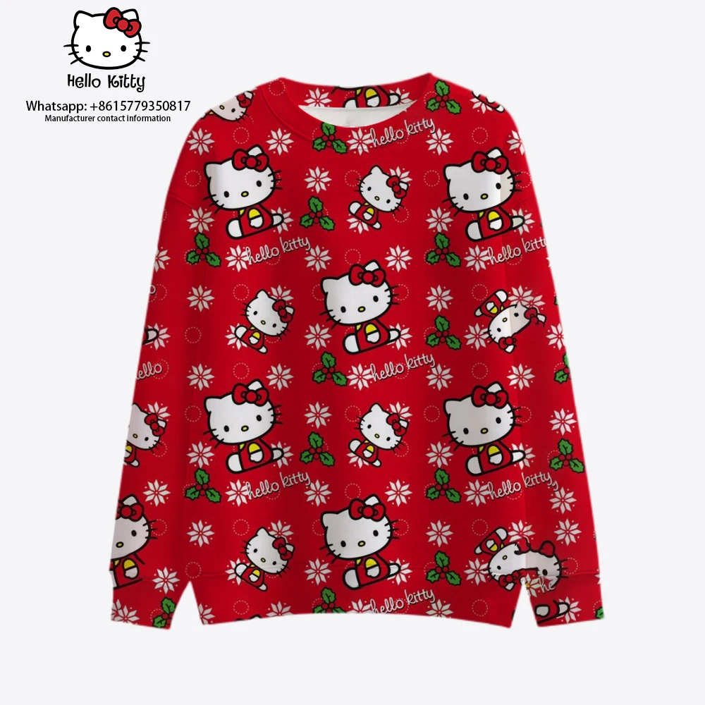 

Hello Kitty 2023 Cartoon Print Youth Funny Kawaii Christmas Print Fashion Harajuku Sweater Fashion Sports Round Neck Sweater