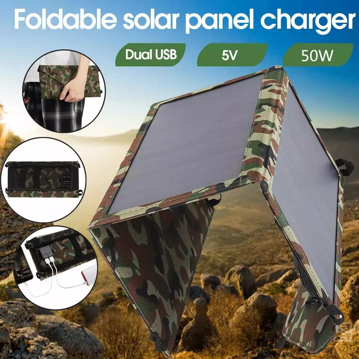 

HOUSEACE 25W 5V 3.5A Solar Panel Sunpower Camouflage Portable Solar Folding Bag for Outdoor Mobile Phone Charging Treasure S022
