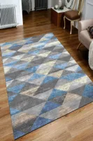 Woven Turkish Blue Geometric Triangle Area Rug Fashion Carpet Floor Soft Modern Decoration Home Decor Thick Runner Durable Kilim
