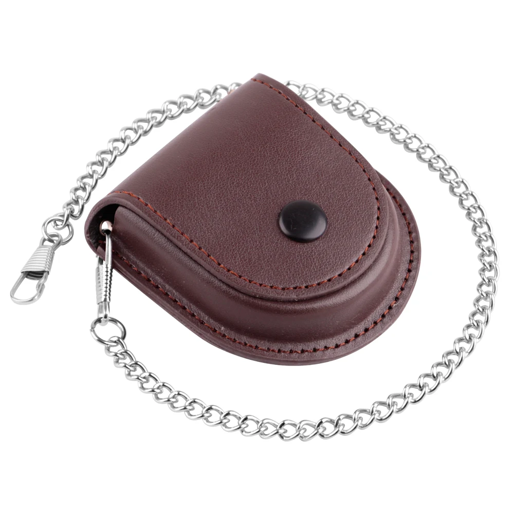 Fashion Male Back Brown Cover Vintage Classic Pocket Watch Box Holder Storage Case Coin Purse Pouch Bag With Chain