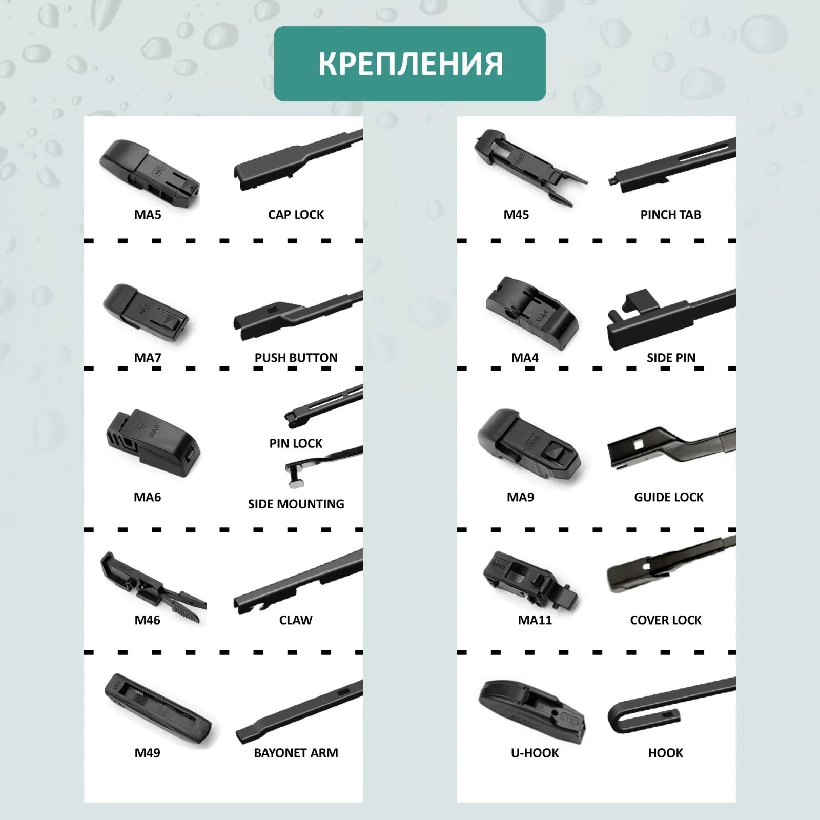 Щетка стеклоочистителя Kurumakit 400 мм (16') комплект крепежа
