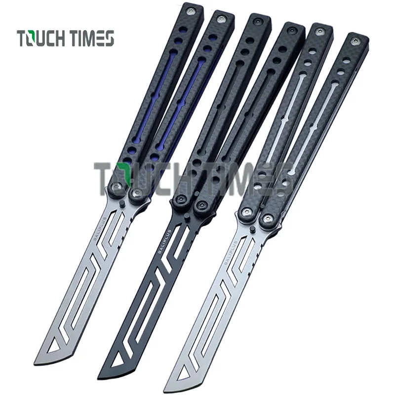 Baliplus Nautilus Clone Balisong Trainer Carbon Fiber Handle 440 Blade Bushing System Butterfly Knife EDC Free-swinging Knives