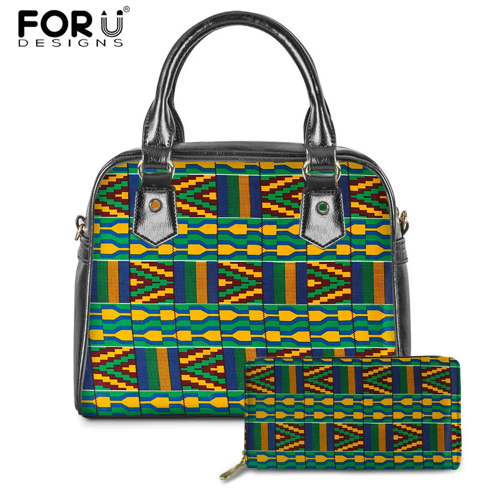 

FORUDESIGNS Retro Leather Handbag and Wallet for Women Traditional Tribe Pattern Unique Personality Leisure Cozy Lady Saddle Bag