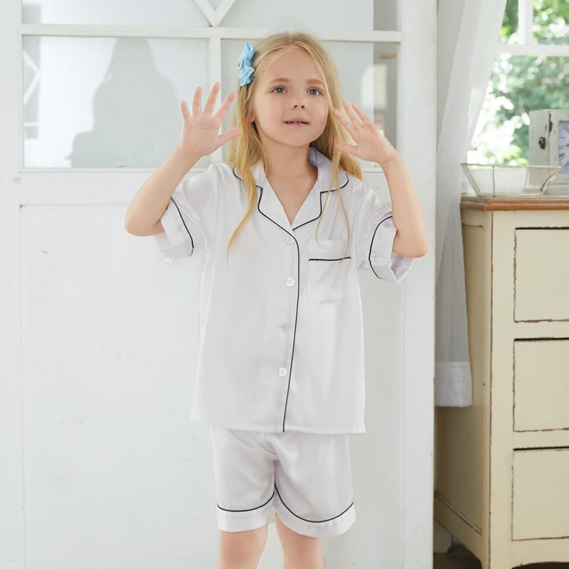 Пижамный комплект детский атласный розовая пижама с коротким рукавом одежда для