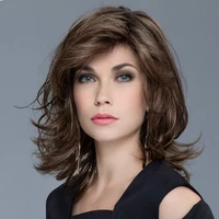 huaya synthetic hair wigs for women brown short wavy cruly heat resistant full wigs daily wear natural hair