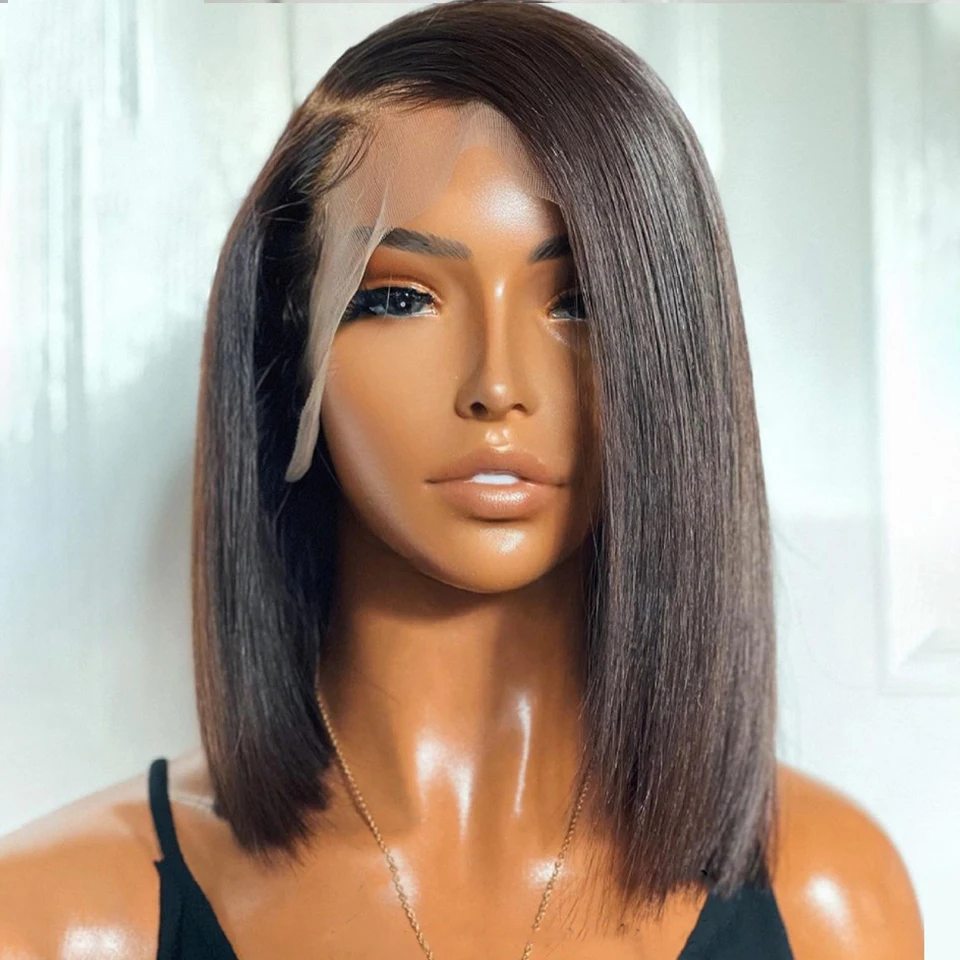 13X4 Short Straight Bob Wigs Transparent Lace Frontal Human Hair Wig Brazilian Remy Hair 4X4 Lace Closure Wig For Black Women