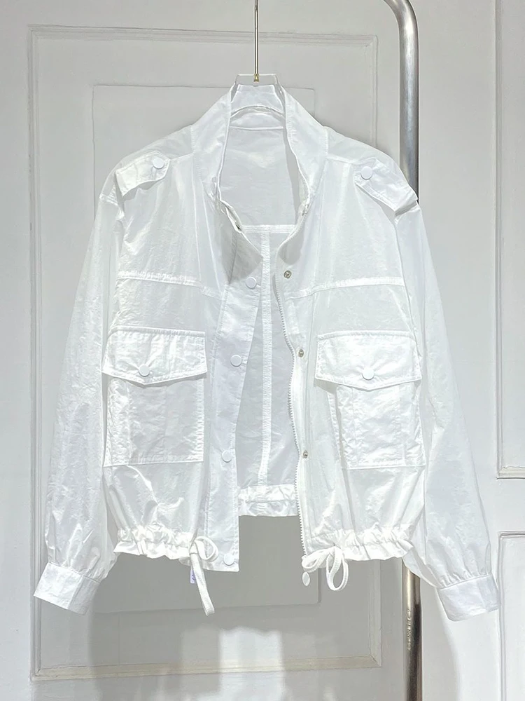 

Korean Casual Y2k Top Windproof Coat Oversized Ladies Sunscreen Coat Summer Women Long Sleeve Sun Protection Jacket Drawstring