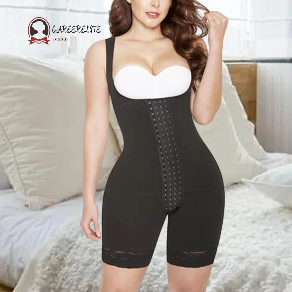 

Faja Short High Compression 4 Line Hook Thick Strip Black Postpartum Bodysuit Post Surgical Girdle Daily Use