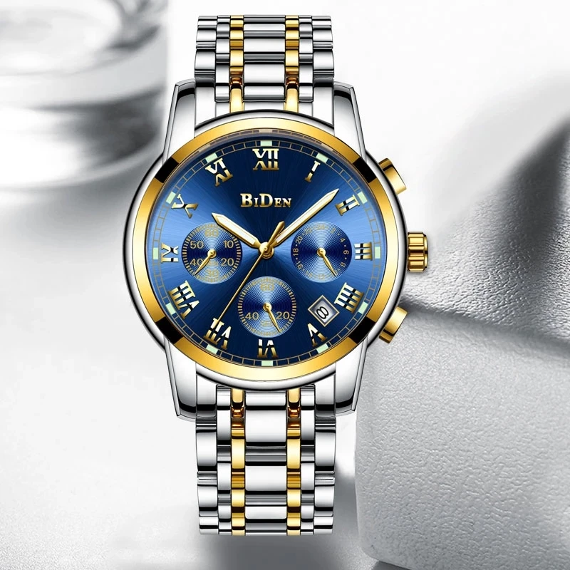 

High Quality Mineral Reinforced Glass Mirror Waterproof Watch Male Chronograp Business Sports Wristwatch Quartz Watches Men Gift