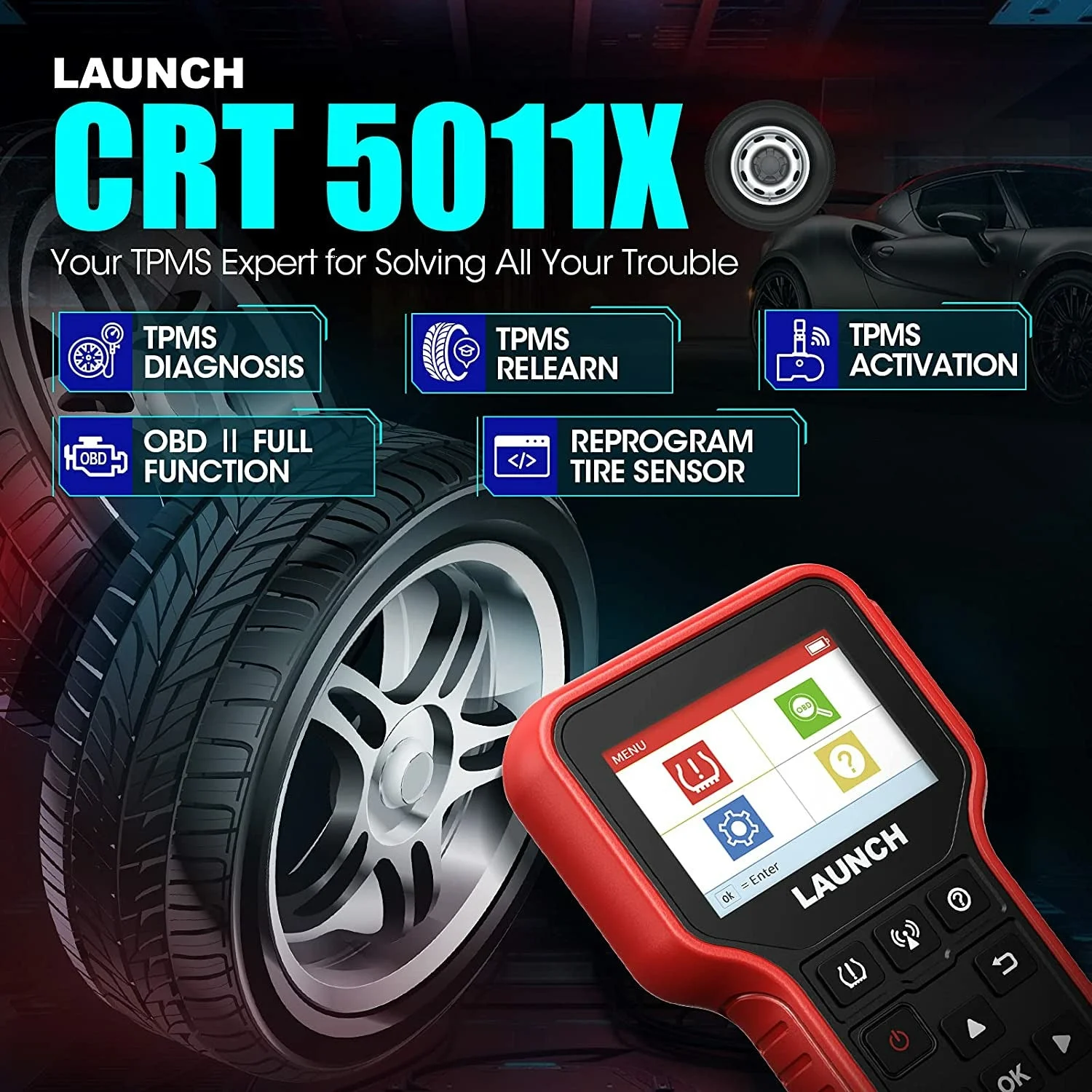 

LAUNCH CRT 5011X TPMS Activation&Diagnostic Tool Read/Erase DTCs Relearn/Programming/Tire Pressure Monitoring Device